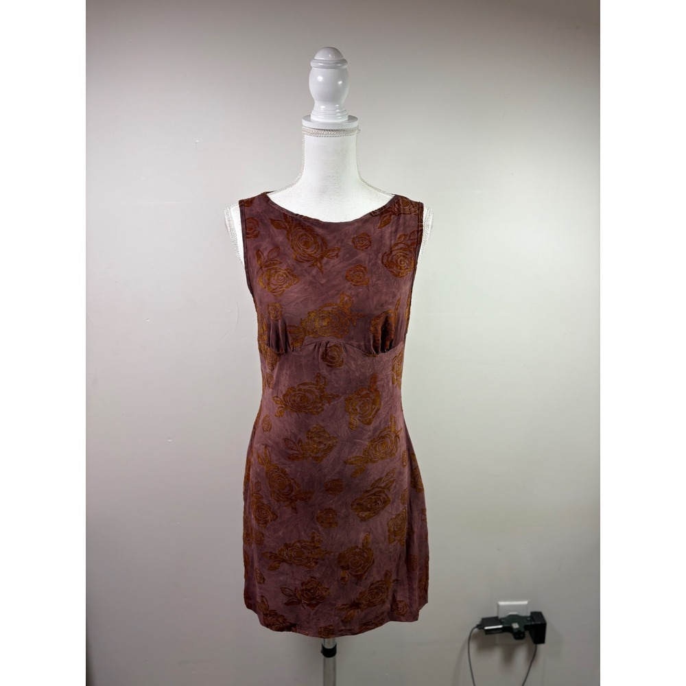 Forever 21 x SHEIN Burgundy Floral Burnout Velvet Mini Dress Size L Sleeveless